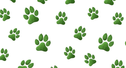 Green Paw Prints Pattern on White Background.