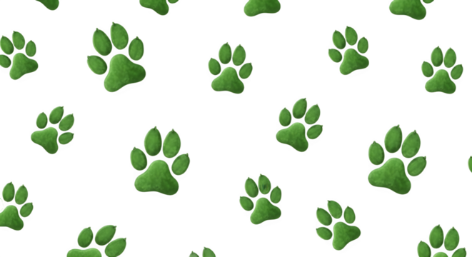 Green Paw Prints Pattern on White Background.