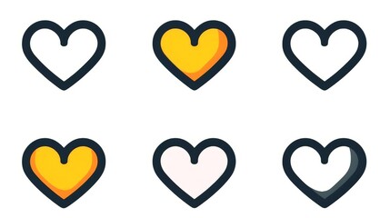 Set of red hearts in different pose. Collection of heart illustration with different style.