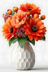 3D vase with flowers isolated on white background
