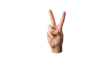 Hand showing the V sign for victory or peace isolated on white.