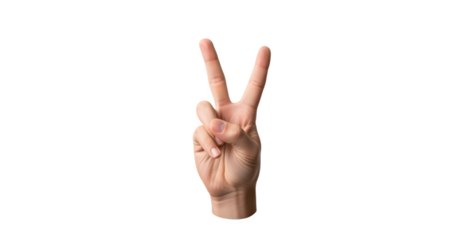 Hand showing the V sign for victory or peace isolated on white.