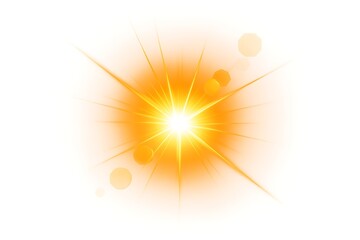 Bright yellow starburst effect with lens flare isolated on white background for overlay design element