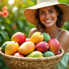 woman with basket of fruits
