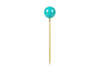 Turquoise sewing pin isolated on transparent background, straight pin with round head for sewing and crafts
