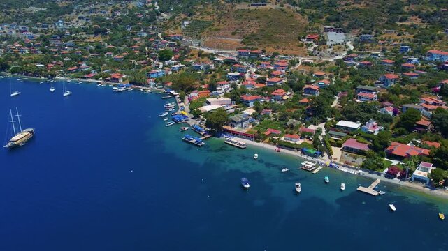 Drone image of S&ouml;ğ&uuml;t village in Marmaris, on T&uuml;rkiye's southern Mediterranean coast