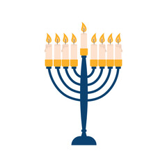 Hanukkah menorah candelabrum with nine lit candles, vector color icon for holiday web design