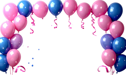 Pink and Blue Balloon Garland Frame with Ribbons