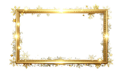 PNG Elegant Golden Christmas Frame with Snowflakes and Stars, Background, PNG