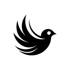 Fototapeta premium Stylized black bird with curved wing design on transparent background