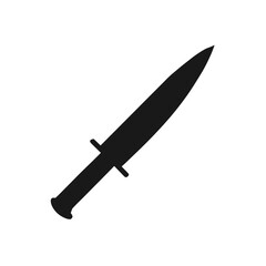 Silhouette of a sharp pointed black dagger on transparent background