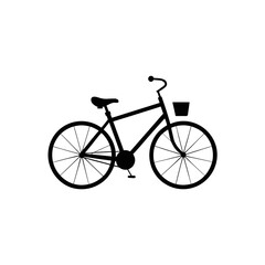 Silhouette of a bicycle with basket front on transparent background
