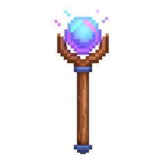 Pixel art magic staff with glowing orb © PNG Lab