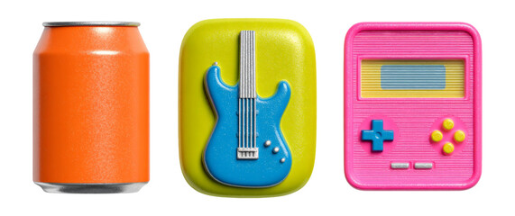 Fototapeta premium Colorful Objects in Bright Shades on Transparent Background