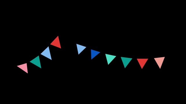 clourfull triangle flages string animated video . 4K animated video . animated in basic colour .celebration animation video 