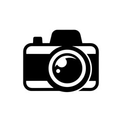 Illustration of a simple black camera icon on transparent background