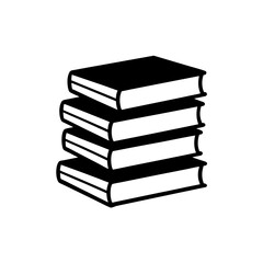Stack of four books in black and white art on transparent background