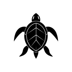 Black silhouette of a turtle on white back on transparent background