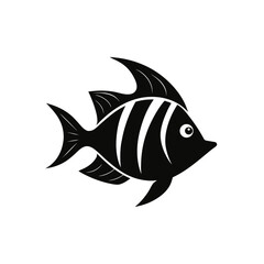 Stylized black and white striped fish art on transparent background