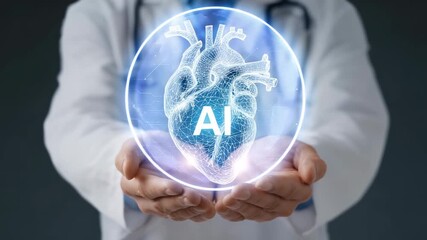 Doctor holding holographic human heart with AI technology concept for medical innovation - Powered by Adobe