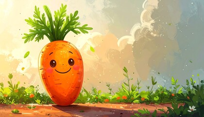 Cartoon carrot in a field