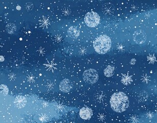 Winter night sky with snowflakes and circles
