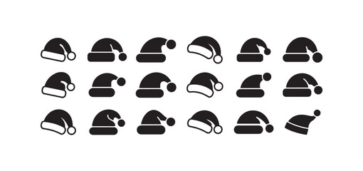 Santa Claus Hat Icon Set, Christmas Holiday Vector Illustration, Festive Xmas Cap Silhouette Collection, Winter Celebration Graphic Design, Merry Christmas Decoration Isolated Clipart Bundle