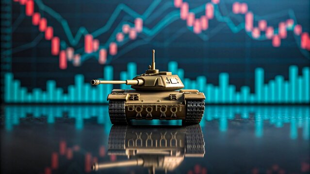 Military tank with stock market graph background symbolizing war economy and financial crisis
 - Powered by Adobe