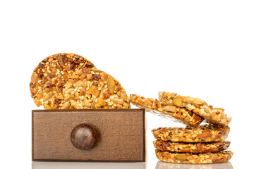 Thaler cookies with nuts and honey isolated on white background, close-up.