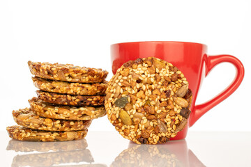 Thaler cookies with nuts and honey isolated on white background, close-up.