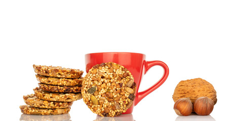 Thaler cookies with nuts and honey isolated on white background, close-up.