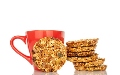 Thaler cookies with nuts and honey isolated on white background, close-up.