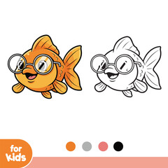 Cute cartoon goldfish with glasses ready for coloring fun for kids