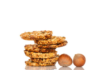 Thaler cookies with nuts and honey isolated on white background, close-up.