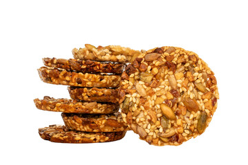 Thaler cookies with nuts and honey isolated on white background, close-up.