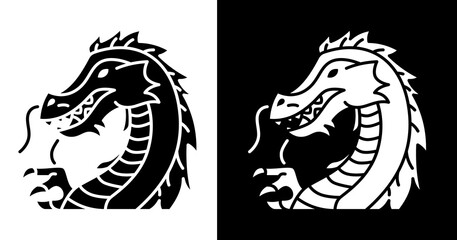 black and white illustration of a dragon icon