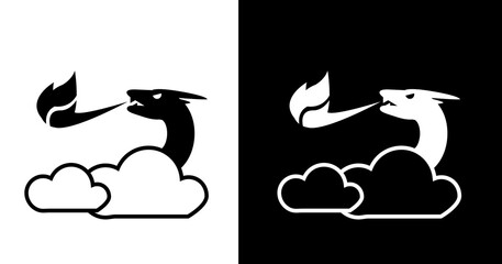 black and white illustration of a dragon icon