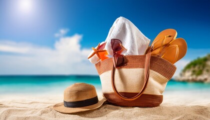 beach accessories in bag summer vacations