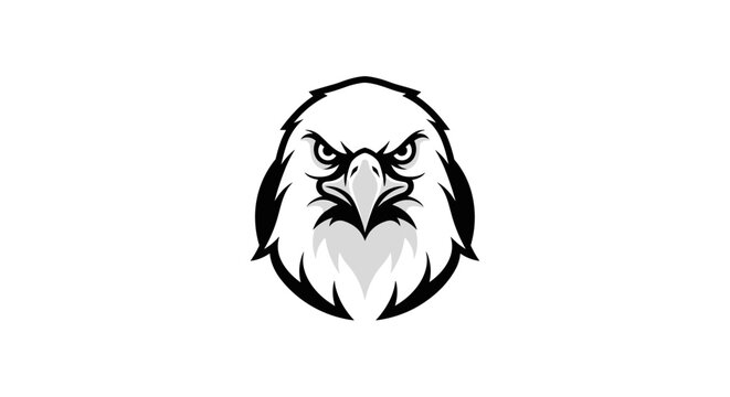 Black and white eagle head facing forward flat illustration