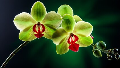 beautiful green orchid with red details