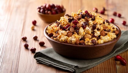 popcorn with cranberries chocolate chips and peanuts