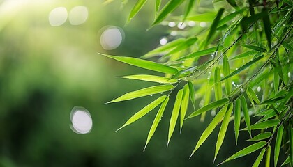 bamboo leaves green bamboo leaf in the garden beautiful growing green bamboo leaves with dew drops after rain falls on the leaves