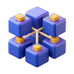 Obraz premium Abstract 3D Network of Blue Cubes Connected by Yellow Rods on Transparent Background connection technology isolated on a transparent background