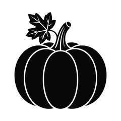 Black silhouette of a pumpkin with a leaf and stem