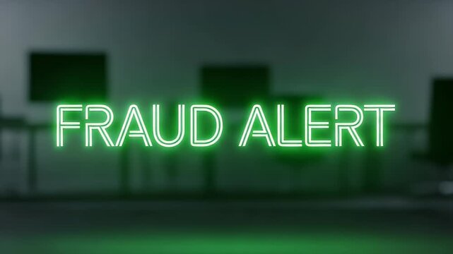 Illuminated Fraud Alert Sign Against a Blurred Office Background