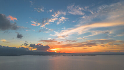 Scenic Sunset Over Lake With Cloudy Sky