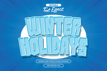 Winter holiday editable text effect with blue text and with comic background