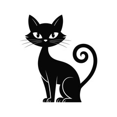Stylized black cat with curled tail and intense eyes