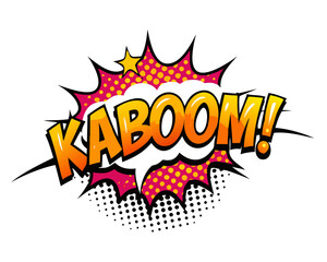 Sound effect bubble with exclamation ‘Kaboom!’ in retro halftone comic book style
