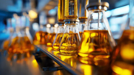 Glass beakers measuring engine oil.